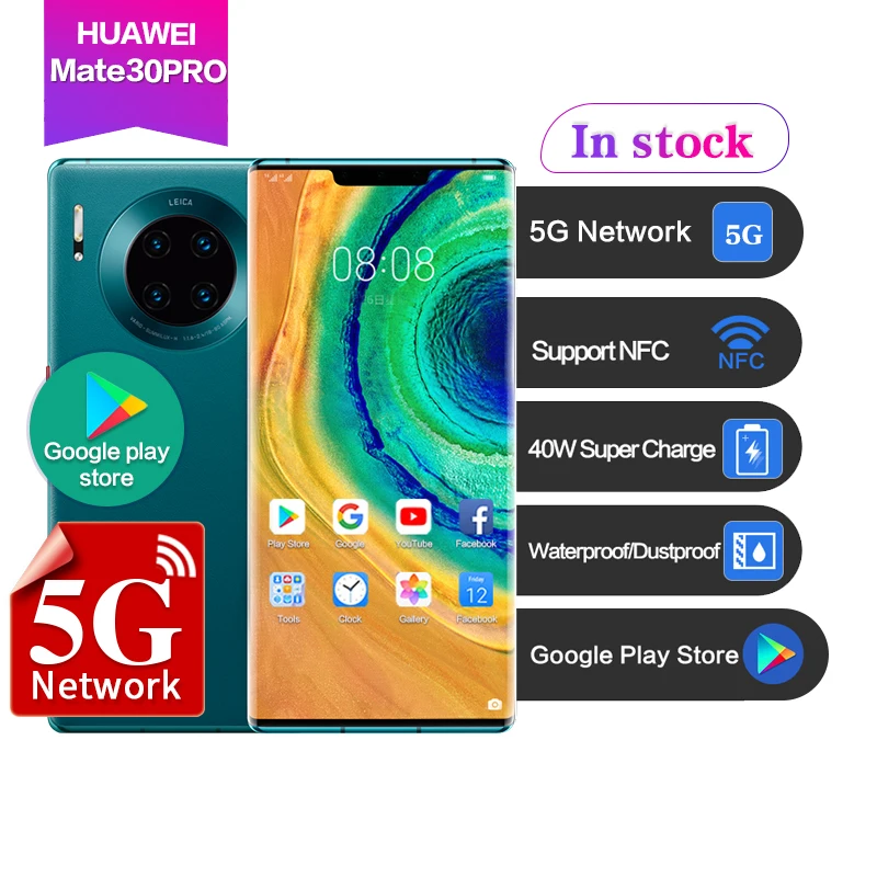 Huawei mate 30 pro 5G Кирин 6 53 дюйма глобальная ПЗУ водонепроницаемый 88 ° OLED поддержка Google