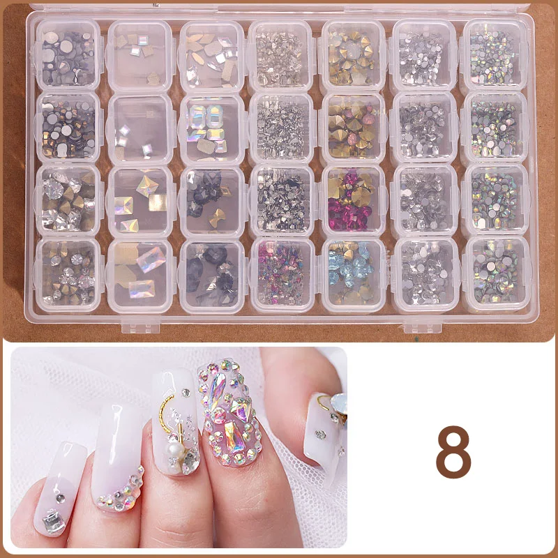 2019 28 Cells Nail Art Decorations Set Mix Pearls Metal Rhinestone Flakes DIY Accessories Kits for UV Gel Nails |