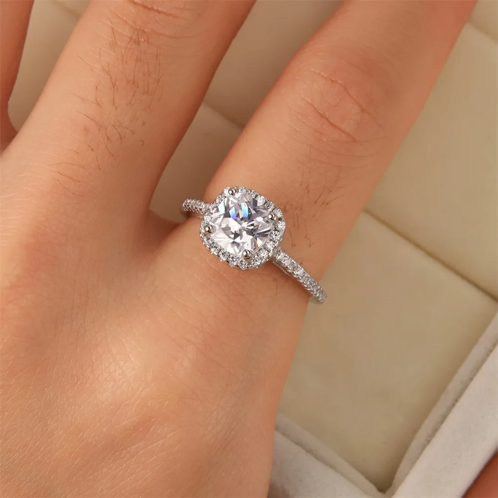 

Best-selling Europe and the United States s925 pure silver fashion wedding ring in platinum square ms zircon jewelry gifts