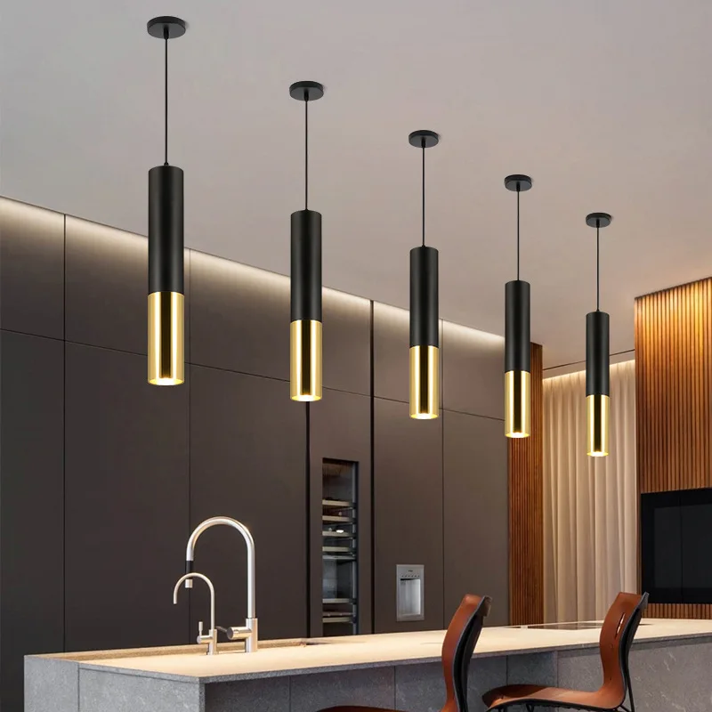 

Led downlight surface mounted chandelier restaurant front desk bar round long tube chandelier single head Kitchen lamp