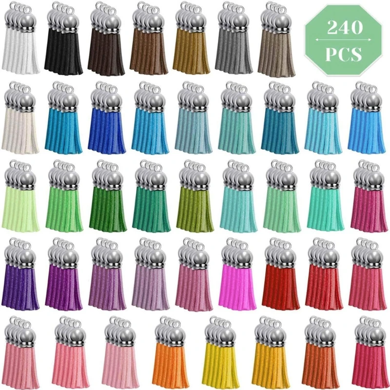 

240Pcs Leather Keychain Tassels Bulk Acrylic Keychain Blanks Jewelry Making