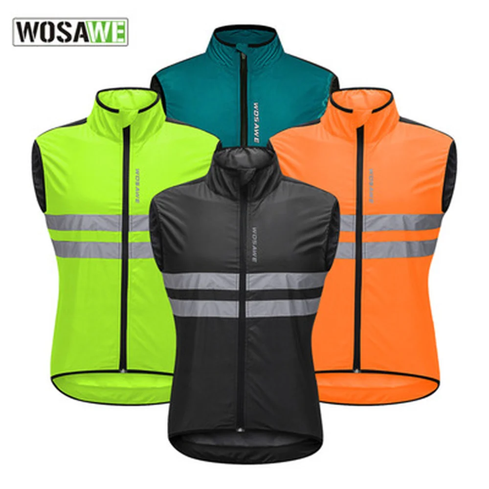 

WOSAWE Sleeveless Cycling Wind Vest Top High Quality Reflection Safety Vest Night Running Riding Motorcycle Jacket Waistcoat