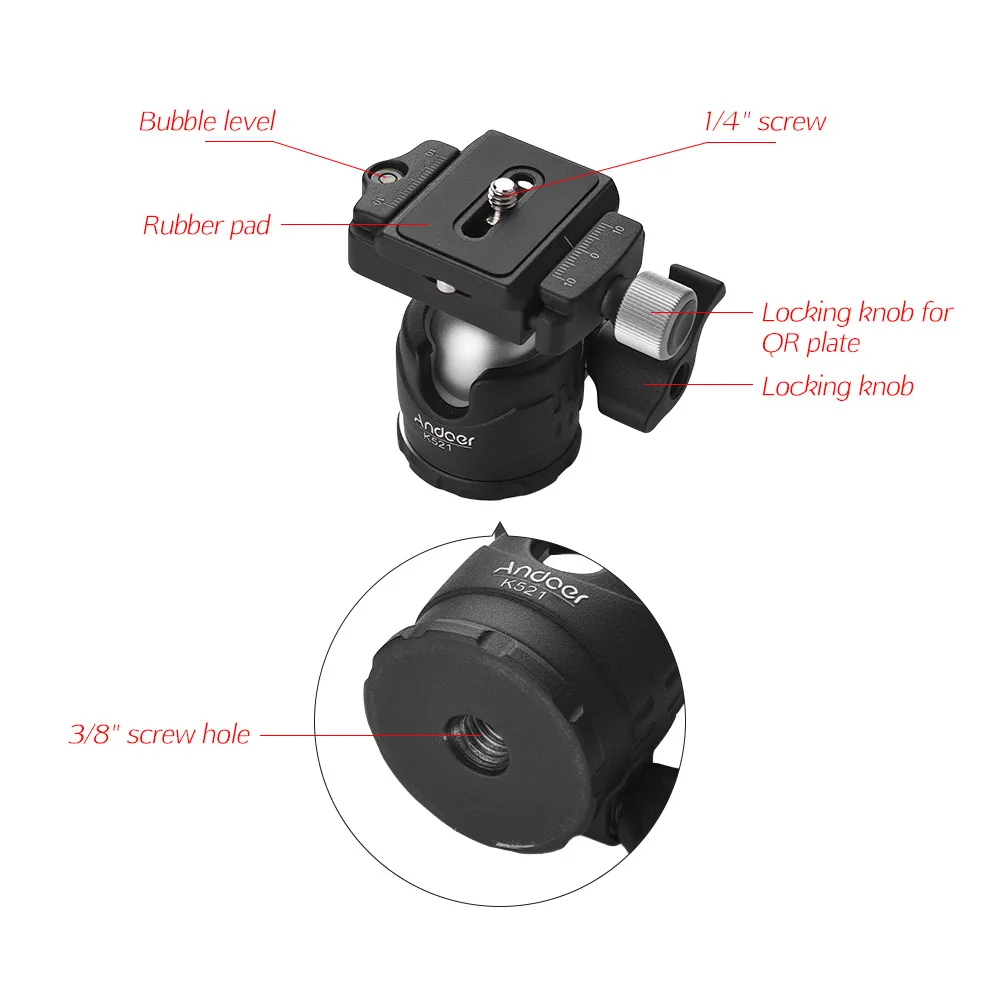 Портативный 5 секционный Выдвижной алюминиевый штатив Andoer с мини шариковой