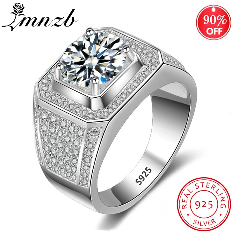 

LMNZB Original Real 925 Solid Silver Rings Gift For Men High Quality Full Zirconia Stones Wedding Rings Men Jewelry LR225