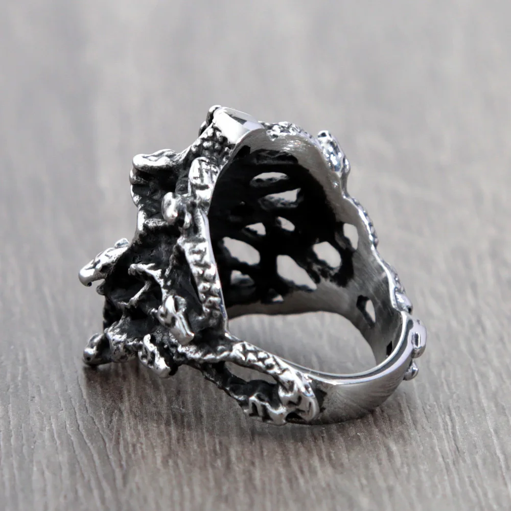 Кольцо из волос с ужасными веномозными змеями и Горгоной Черная Нержавеющая