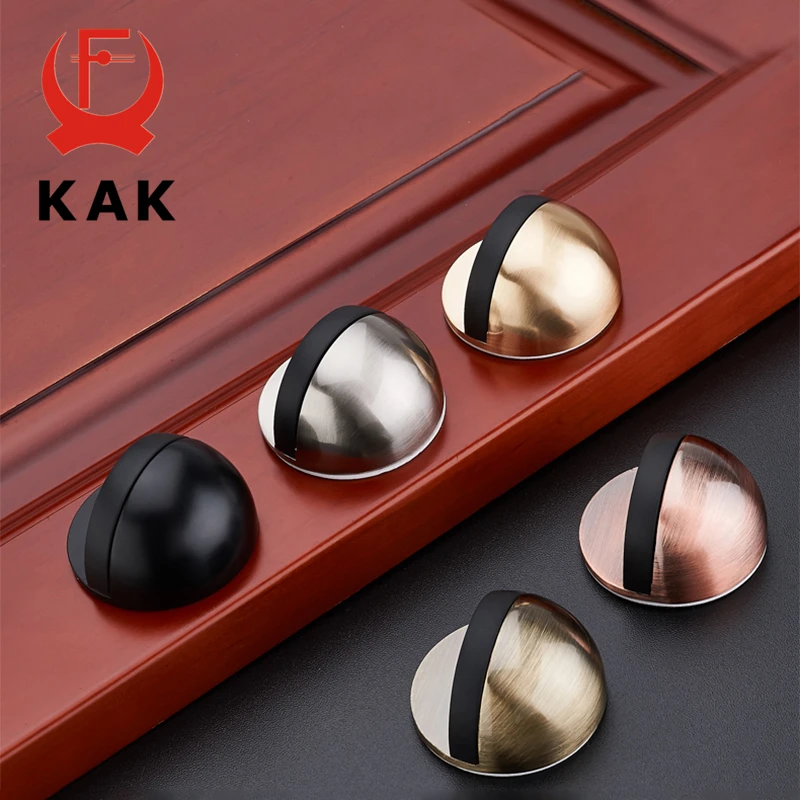 

KAK Zinc Alloy Rubber Door Stopper Black Gold Nail-free Sticker Hidden Door Holder Catch Floor Mounted Door Stop Door Hardware