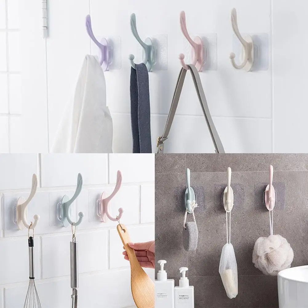 

3/4PCSCoat Hook Viscose Seamless Non-Perforated Coat Plastic Hook Hat And Sticky Back Hook Double Hook Supply Door Stall Ho W6A1