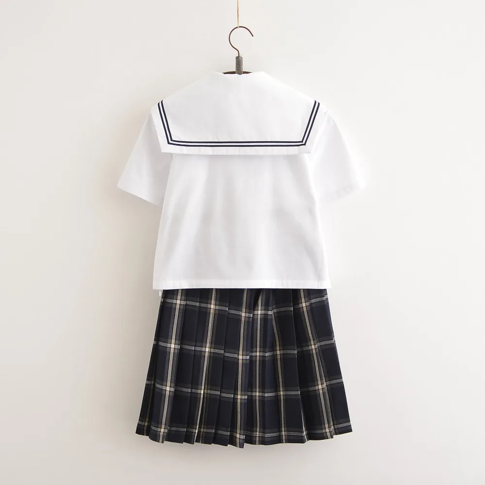 

New Japanese JK Sets School Uniform Plaid Girls Star Embroideried Summer High School Women Novelty Sailor Suits Uniforms XXL