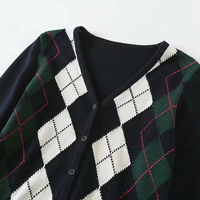 

Sweater Retro Geometric Cardigan Sweater Women Autumn Warm Long-sleeved Jacket 2020 Elegant V-neck Knitted Sweater Women