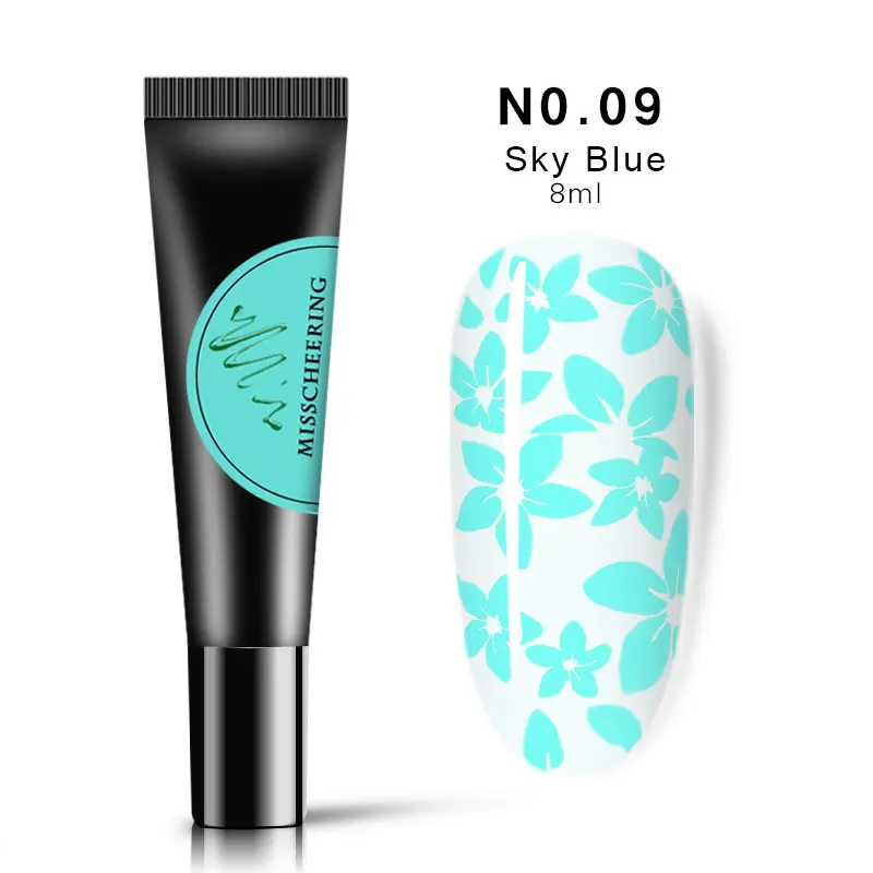 09 Sky Blue 8 мл Гель-лак для стемпинга ногтей цветной принт масло УФ Гель-лак для ногтей впитывающийся лак для переноса стемпер пластины DIY Инструменты для дизайна ногтей - Цвет: 09 Sky Blue