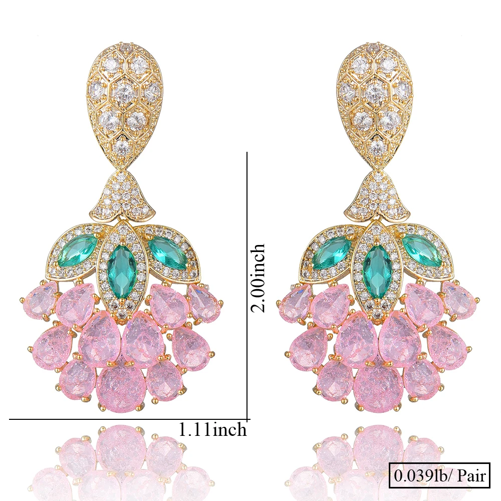 

SISCATHY Full Pink Cubic Zircon Crystal CZ Bridal Wedding Charm Drop Earring Party Daily Fashion Accessories Super Hot Jewelry