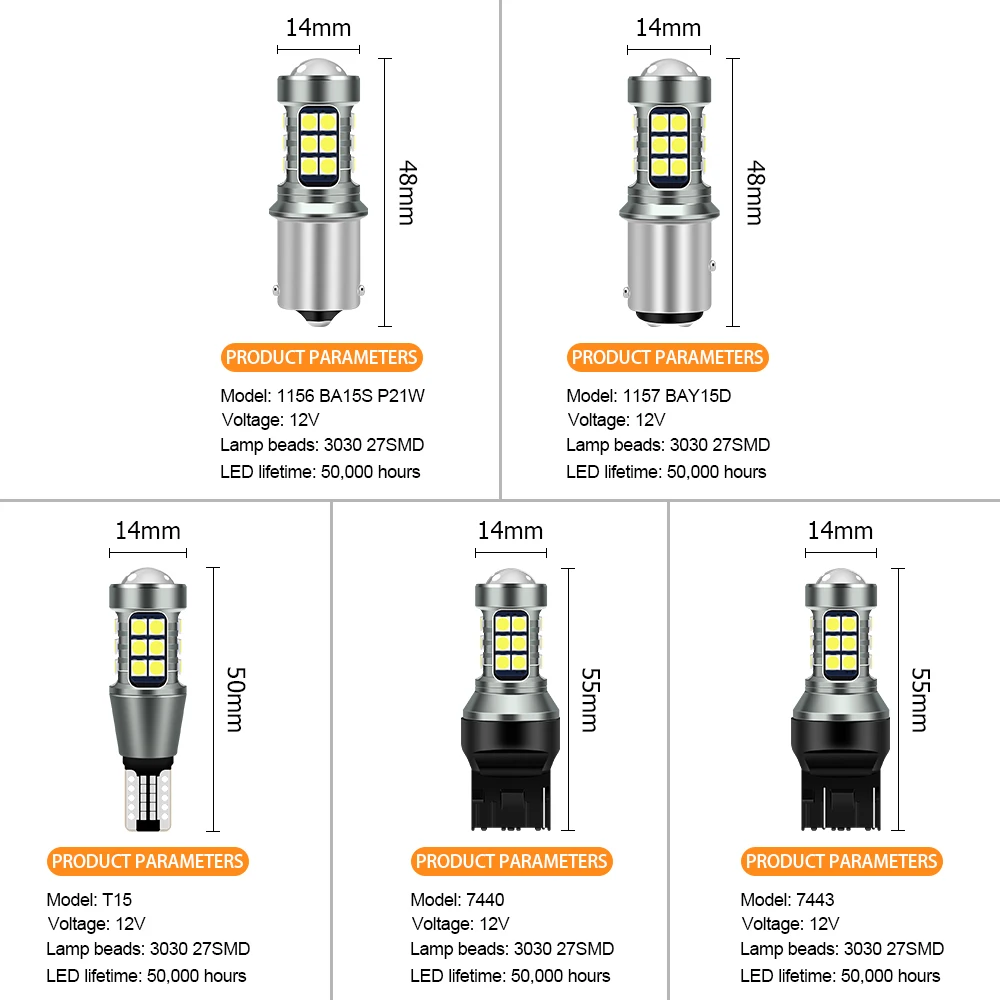 

2PCS LED Reverse Lights Bulbs 1156 BA15S P21W 1157 BAY15D P21/5W 7443 T15 T20 7440 3030 SMD Canbus Car Turn Signal Stop Lamp 12V