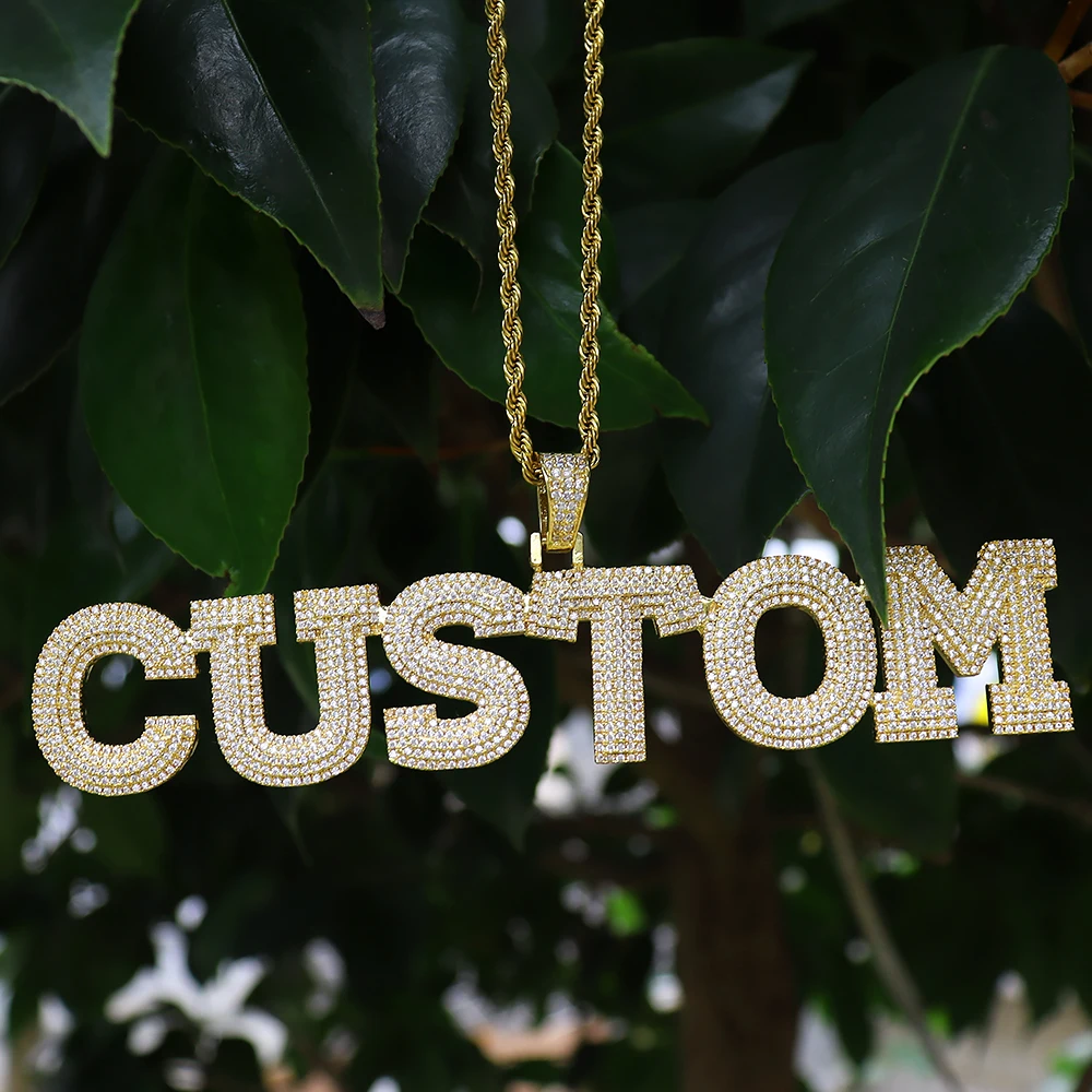 

Hip Hop Custom Name Cubic Zircon Iced Out Cursive Letters Personized Pendant Necklaces Customized Men Choker Rope Chain Jewelry