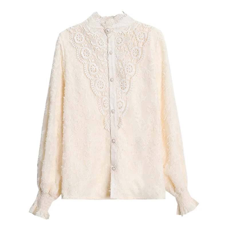 

thicken fleece warm women blouse and shirts lantern sleeved ruffles office lady elegant loose warm pulls shirts outwear coat top