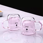 Кружка стеклянная, термостойкая, 2-уровневая, с ручкой, с изображением медведя, кота