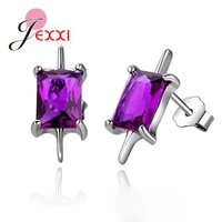 trendy 100 925 sterling silver purple white champagn zircon gemstone geometric ear studs earrings ladies fine jewelry wholesale
