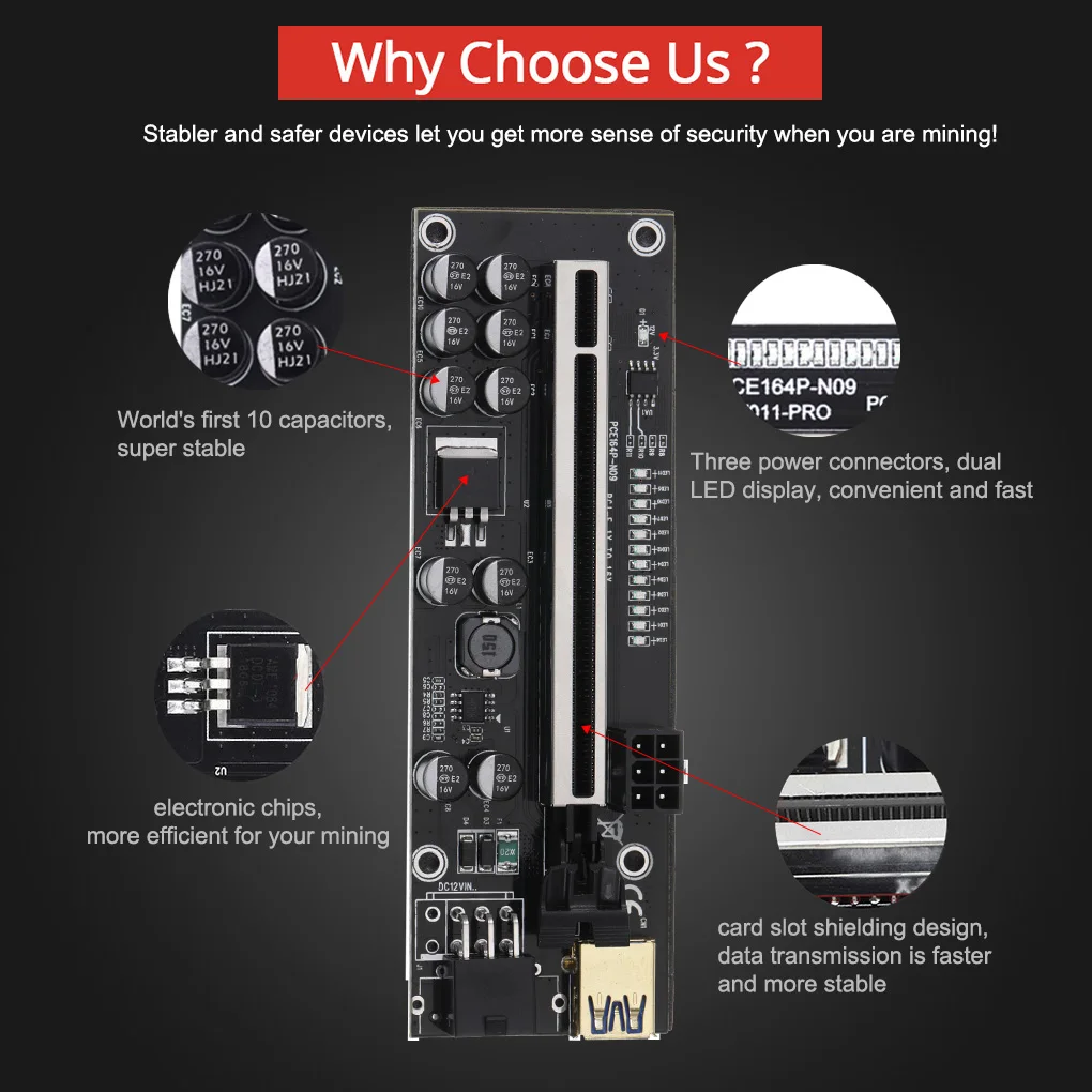 1-10 шт. PCIE Riser 011 V011 Pro PCI-E PCI E Express Card GPU 1X к X16 6pin адаптер кабель для майнинга