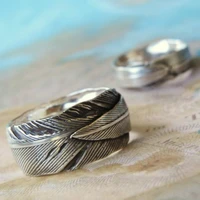 2pcs simple fashion 925 standard sterling silver feather ring engagement wedding love ring size 5 12