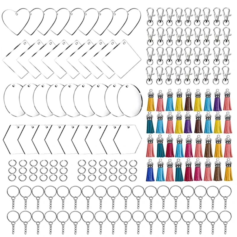 

Acrylic Keychains Blank Colorful Tassels Metal Decoration Keyrings with 40 Small Rings 40 Dog Buckles for DIY Projects