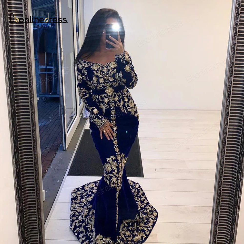 Bbonlinedress марокканские платья Caftan вышивка Аппликации длинные рукава Русалка