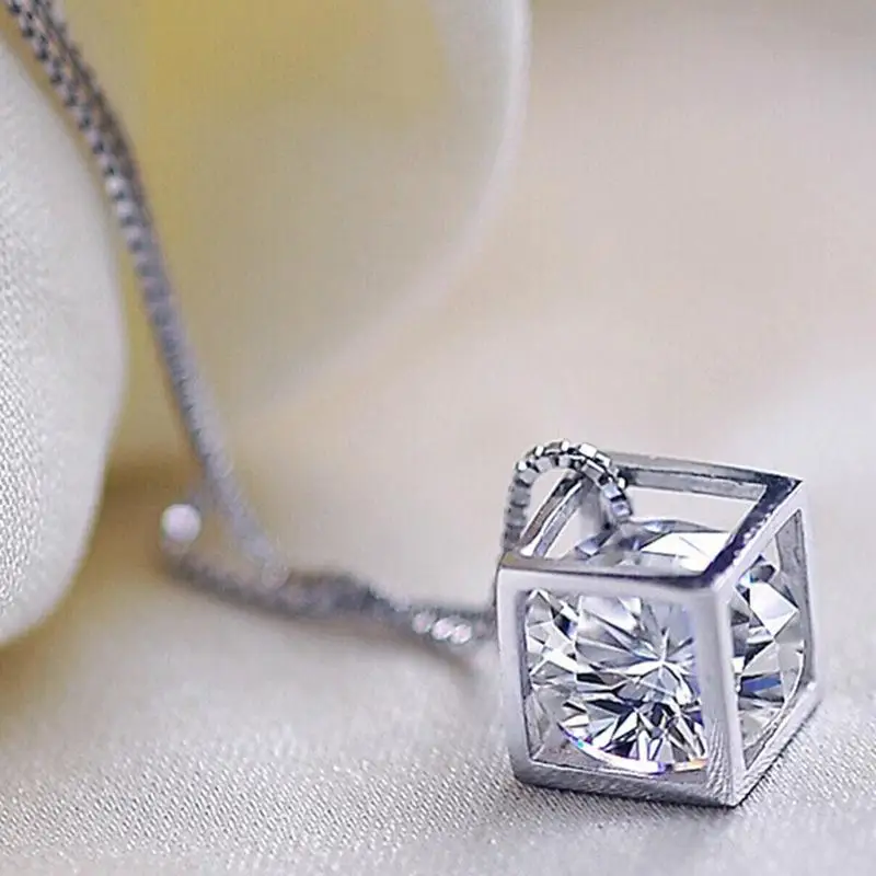 Стерлинговое Серебро Ювелирные наборы циркон квадратное ожерелье куб + серьги