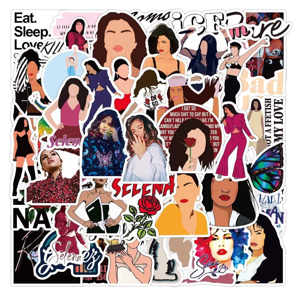Pegatina impermeable de la cantante Selena Gomez, calcoman&iacute;a bonita para monopat&iacute;n, guitarra, Snowboard de viaje, bricolaje, 10/30/50 Uds.-0