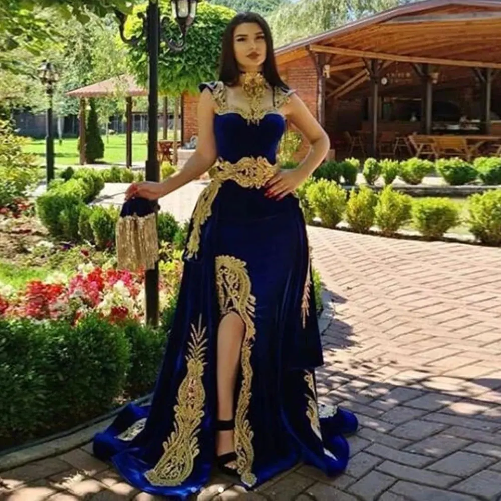 

Hunter Mermaid / Trumpet Party Gowns High Collar Sweep/Brush Evening Dresses Applique Front/Side Slit Sleeveless Party Dresses
