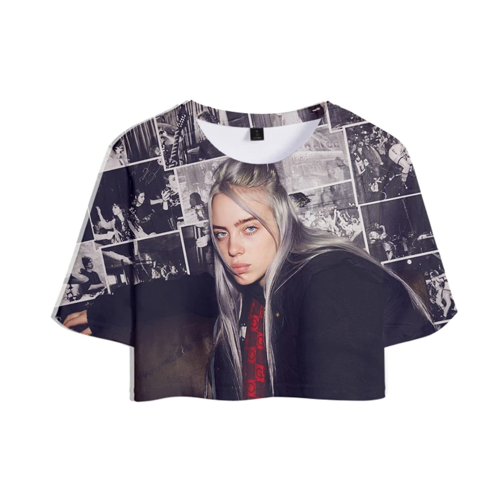 Женская укороченная футболка Billie Eilish Повседневная Уличная с коротким рукавом и 3D