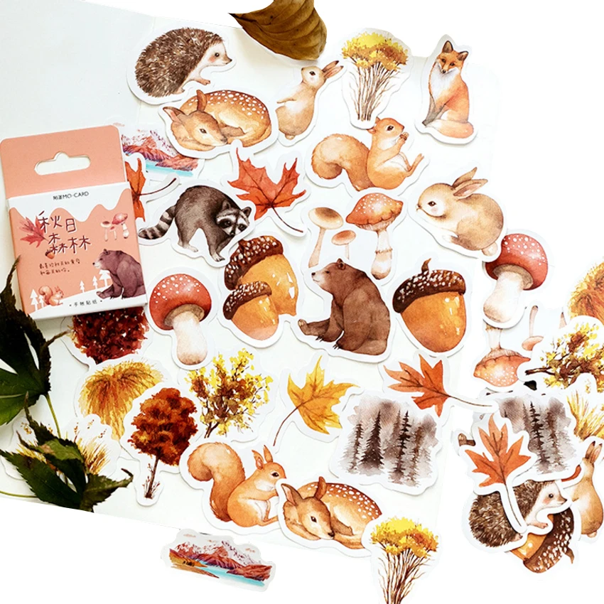 

46Pcs Autumn Forest Squirrel Stickers Diary Kawaii Cute Planner Scrapbooking Paper Stickers Stationery School Supplies