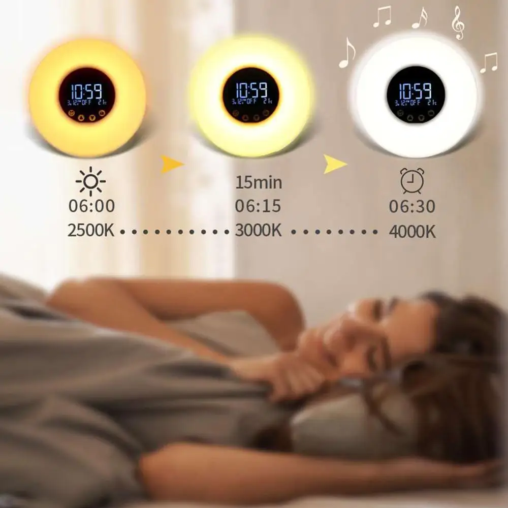 9 Цвет в 1 Reloj Цифровой Будильник Часы-Будильник Wake Up Light Настольная Фул