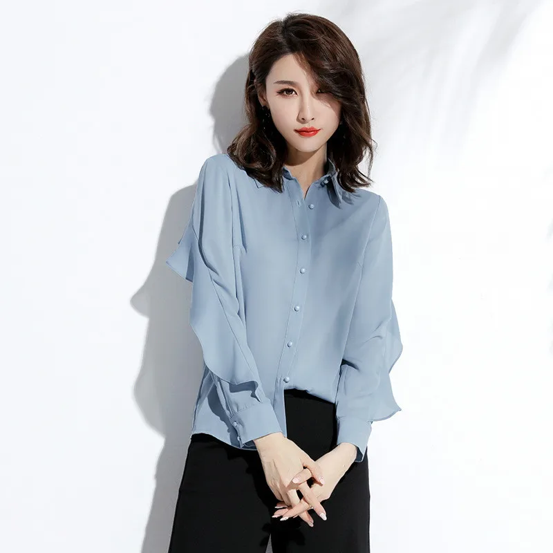 Женская шифоновая желтая блузка Весенняя женская OL с длинным рукавом топ