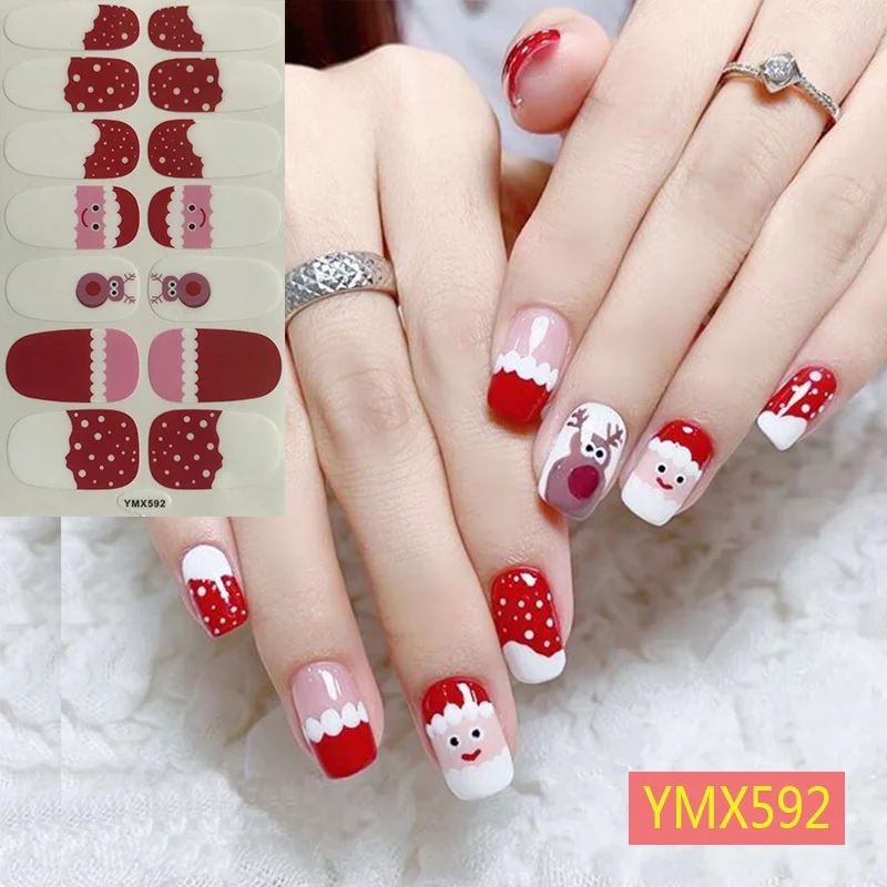 

14 tips/sheet Christmas nail stickers 3d self-adhesive nail film decoration cartoon design nail decals nail supplies tools