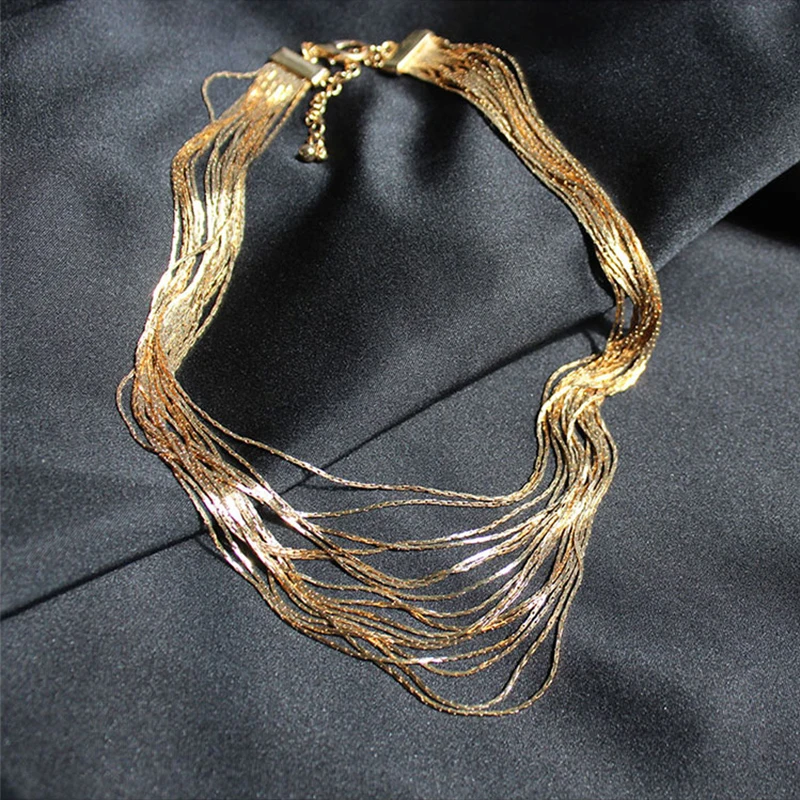

ouro fino corrente multicamadas gargantilhas colar para as mulheres ouro metal punk colar moda clavcula colar