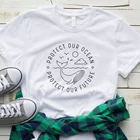 Женская футболка с надписью Защита океана, Повседневная футболка с круглым вырезом, летние хлопковые топы с надписью Защита океана, Прямая поставка