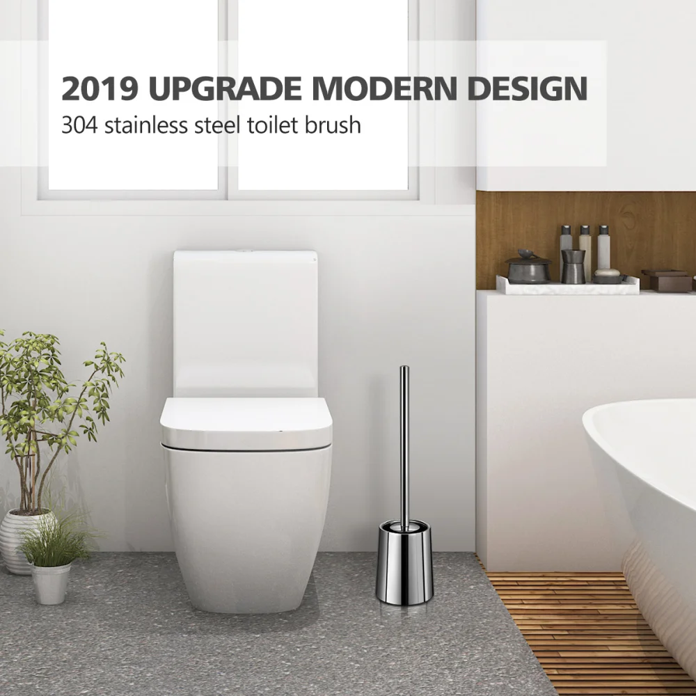 

HOMEMAXS 2PCS Toilet Brush With Holder Good Grip Stainless Steel Toilet Bowl Cleaner Brush Set for Bathroom (Polished)