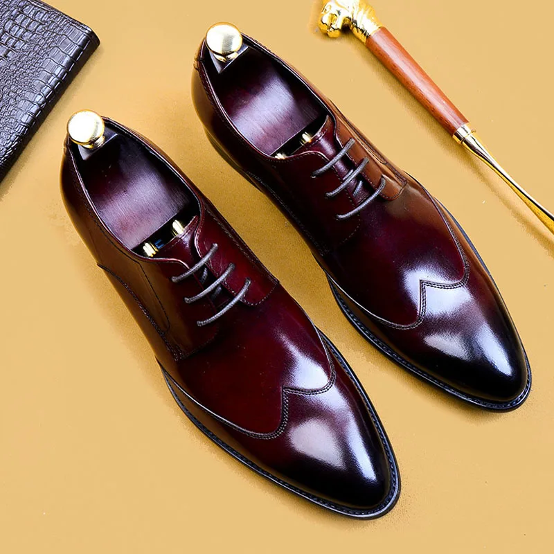 

Fashion Dress Shoes Men Genuine Leather Point Toe Lace Up Oxford Wedding Party Formal Social Shoes for Men Zapatos Hombres A002