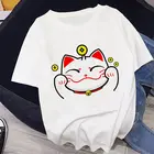 Женская футболка в стиле Харадзюку, Повседневная футболка с принтом в виде милых суши и кошки, в стиле ретро
