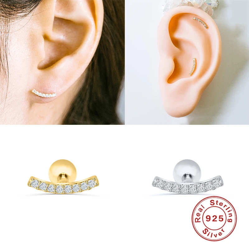 

Boako S925 Sterling Silver Sparkling Shiny Crystal CZ Piercing Stud Earrings Puncture Pendientes Fine Jewelry For Woman lovers'