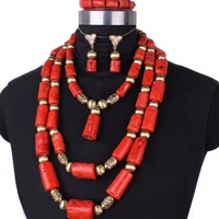 4ujewelry 13 30mm original coral beads 35 inches african dubai jewelry set for women nigerian traditional set with gold divider