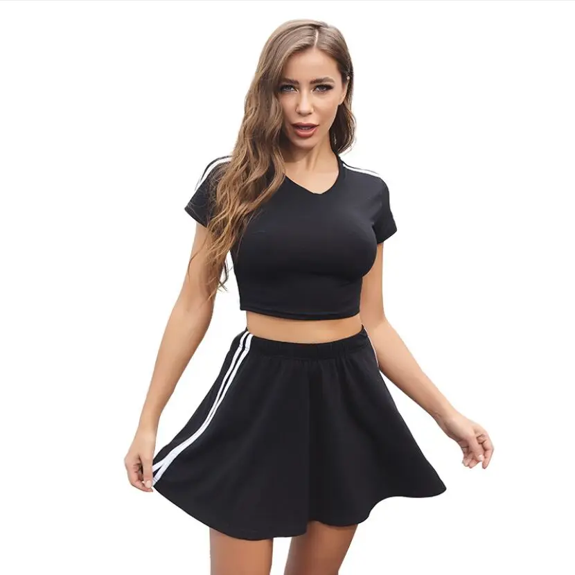

Two Piece Sets Women Summer 2022 Short Tops + Mini Dress O-Neck T-Shirts + A-Line Dress Set Casual Short Sleeve Sport Wear