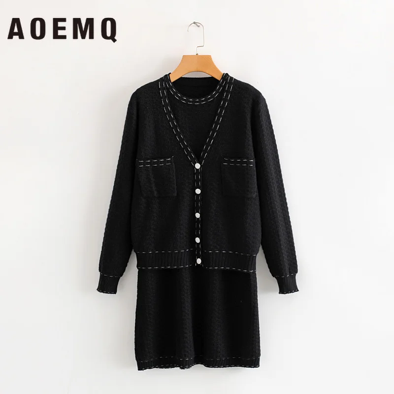 AOEMQ деловой костюм офисные женские комплекты одноцветные куртки и платья без