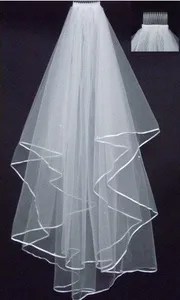 Фата свадебная двухслойная с лентой, Белыйцвет слоновой кости, свадебный аксессуар, с расческой