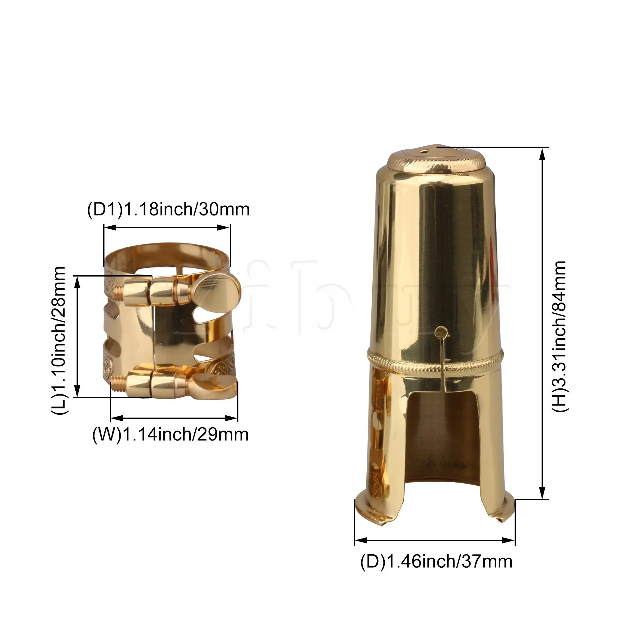 

Yibuy Tenor Saxophone Mouthpiece Cap Gold Plated Metal 8.4x3.7cm with Ligature