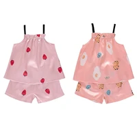 2021 new summer girls satin pajamas set cute print baby kids sleeveless tops shorts sleepwear 2pcs suit toddler girl pajamas set