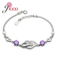 new fashion shiny cz bracelets for girls 925 sterling silver hearts pendant bracelet bangles adjustable size women hand chain