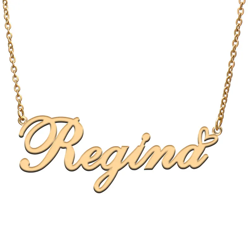 

Love Heart Regina Name Necklace for Women Stainless Steel Gold & Silver Nameplate Pendant Femme Mother Child Girls Gift