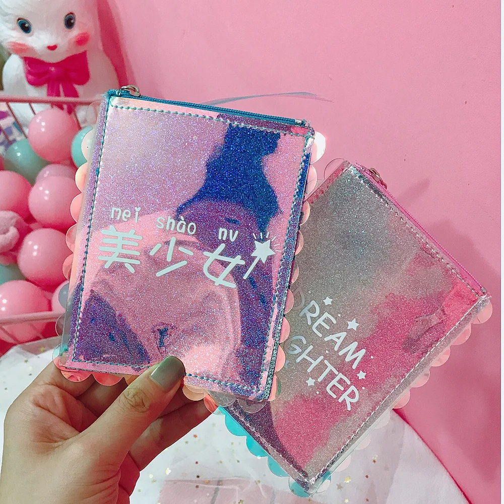 Милый кошелек для монет из искусственной кожи с лазерным рисунком женский