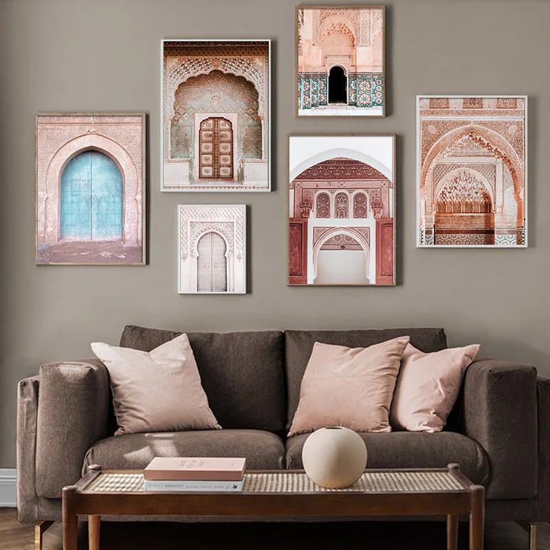 Марокканская Арабская архитектура двери холст живопись Туризм Ретро плакат