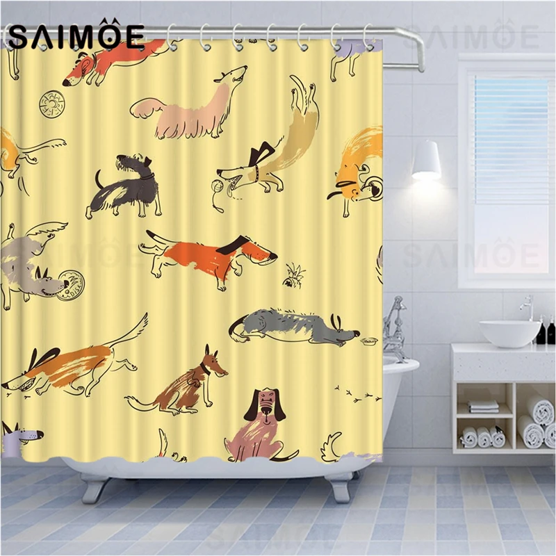 Занавеска для душа SAIMOE такса s мультяшная коричневая зеленая водонепроницаемая