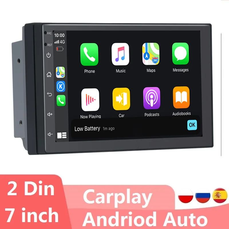 Автомагнитола 2DIN AHD Carplay Android 10 AM FM 2.5D 7 дюймов Maltimedia стерео DSP и RDS 2 Гб + 32 ГБ